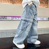 School Boys Casual Cargo Jeans with Pocket Preppy Loose Style Teenage Child Denim Pants High Fashion Kids Jeans Trousers