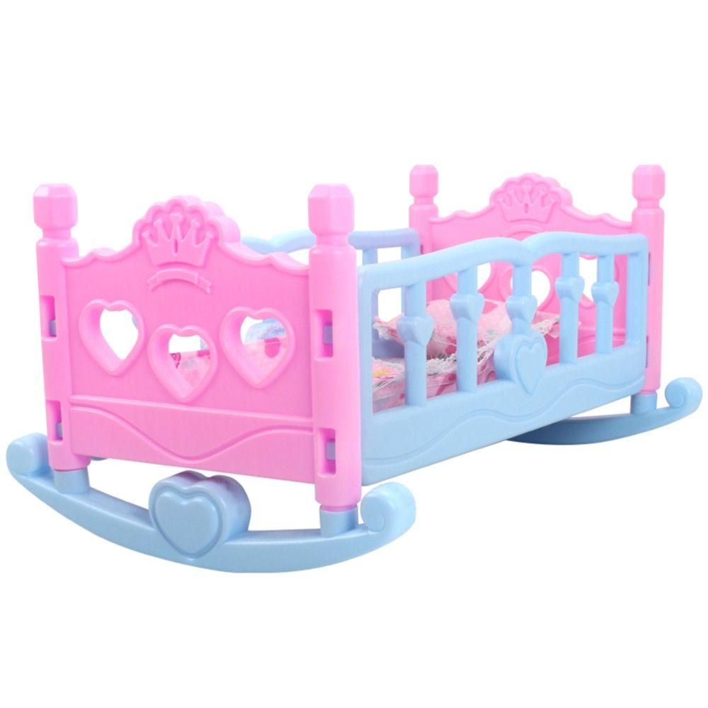 Pretend Play Baby Doll Rocking Bed Infant Carriage Doll Rocking Crib Baby Bed Cradle  Girls Gift