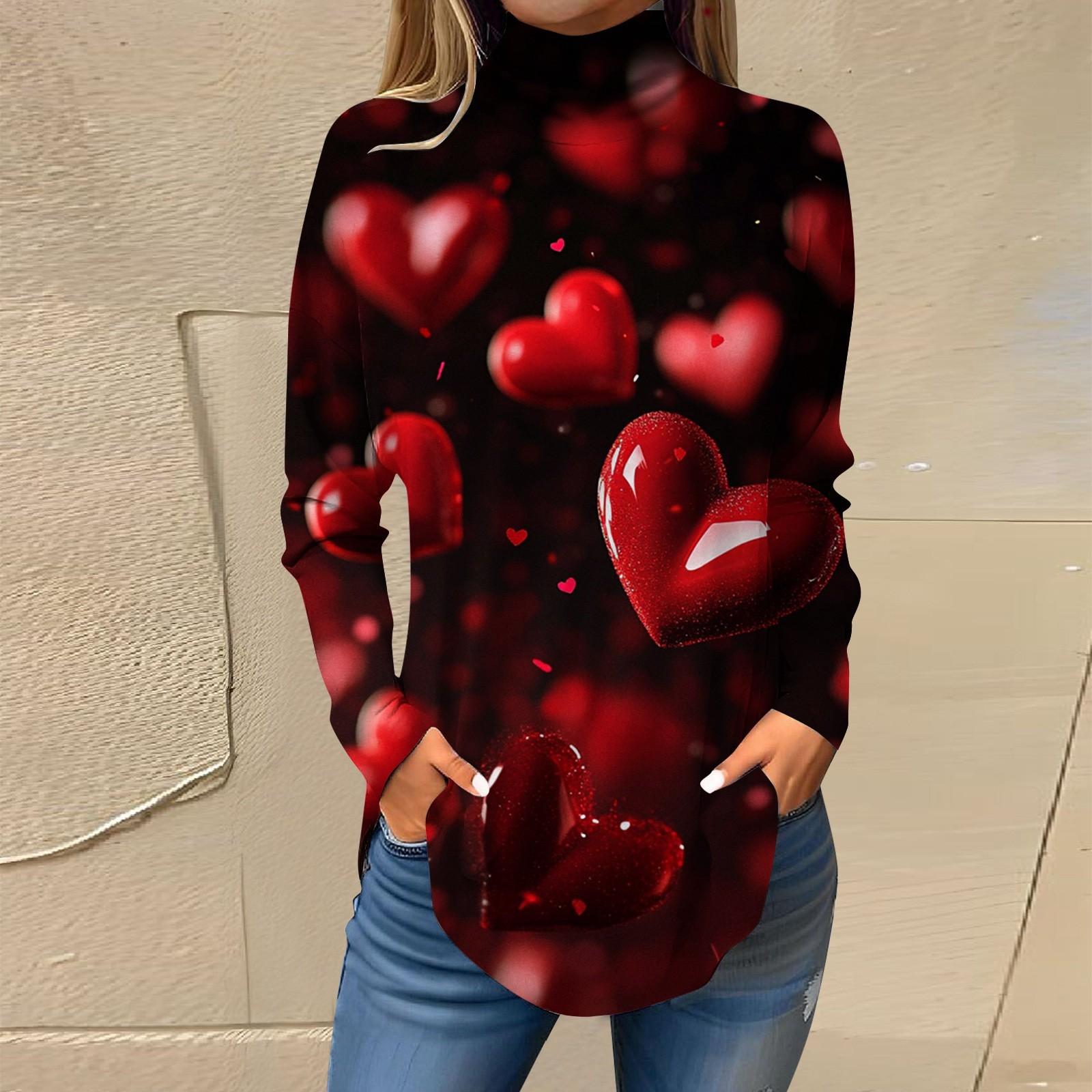 

Женская свободная водолазка с принтом ко Дню святого Валентина, футболка с длинными рукавами, топ и джемпер XL красный