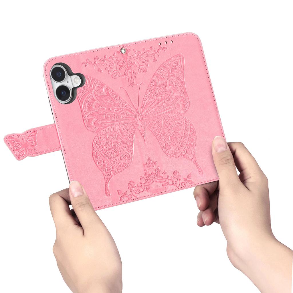 For iPhone 16 Case PU Leather Wallet Phone Cover Butterfly Pattern