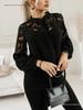 Women's Solid Color Lace Patchwork Shirt - Autumn/Winter Collection 2026