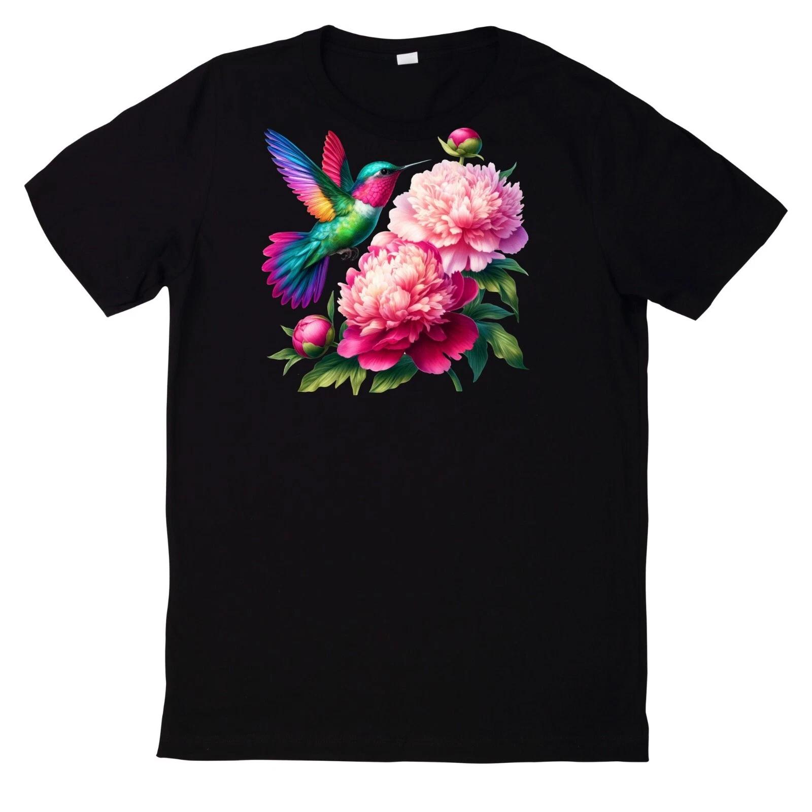 T-Shirt Buntes Kolibri mit Blumen Motiv M