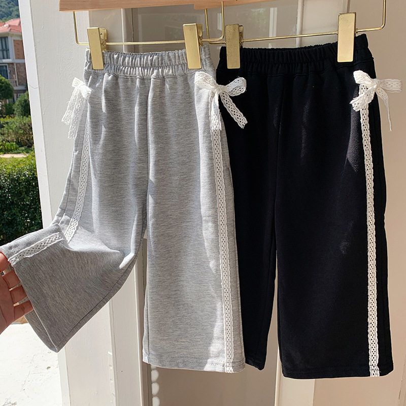 Girls' Pants 2025 Spring and Autumn Korean Style Casual Sports Pants Comfortable Sweatpants with Lace and Bow Stylish