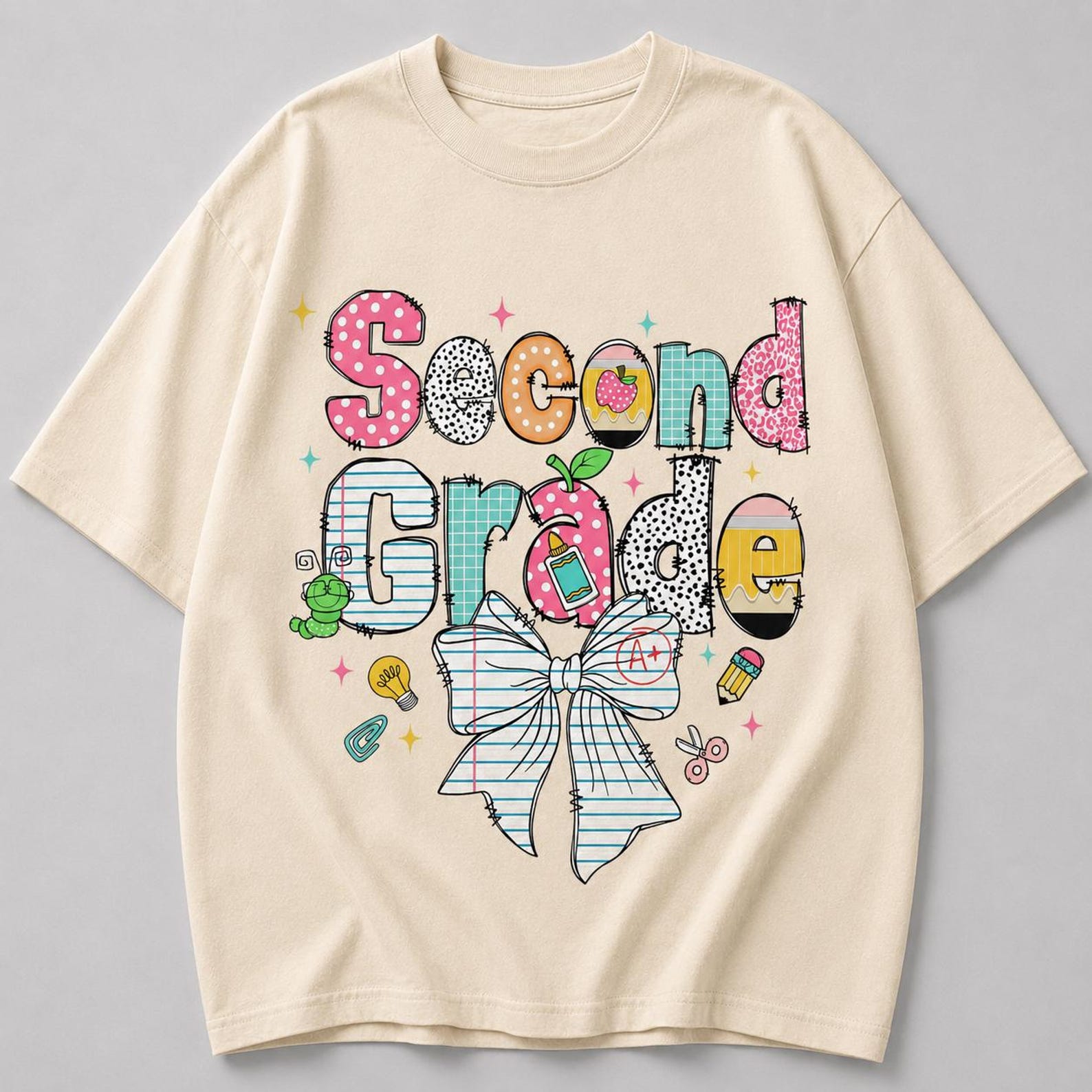 Second Grade Bow Shirt, Cute Back To School Teacher Tee, First Day Of 2nd Grade Shirt, Elementary School Graphic T-Shirt, Student Gift S