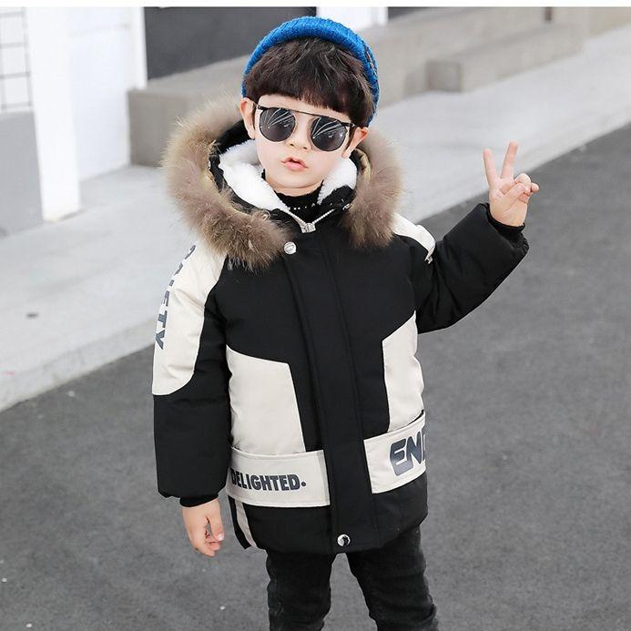 Boys Winter Hooded Jacket Fashion Baby Winter Quilted Plus Velvet Thick Warm Jacket
