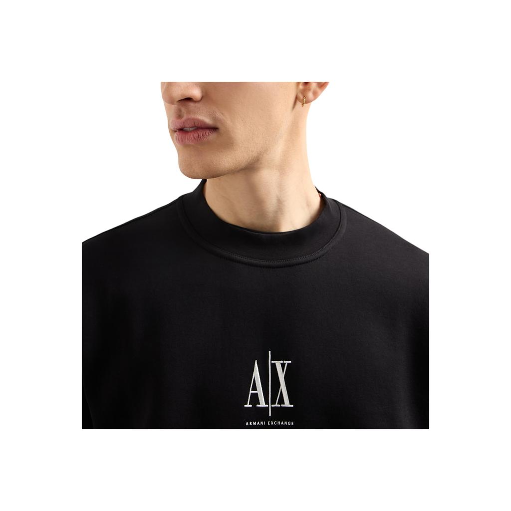 Armani Exchange Solid Color Letter Print Crew Neck Long Sleeve Sweatshirt Men sweatshirt Black XM000368-AF10818-UC001