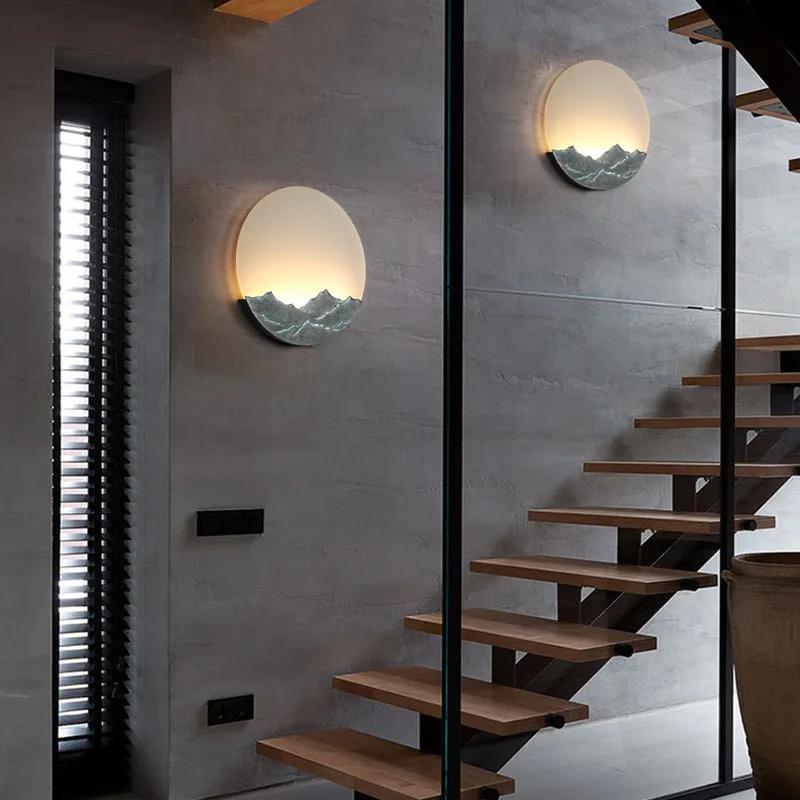 Chinese Acrylic Wall Light Iron Art Bedroom Bedside Lamp Led Creative Staircase Lantern Courtyard Corridor Torch for Living Room