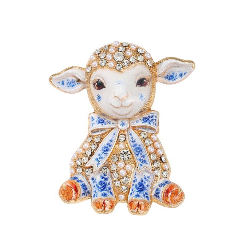 Shiny Rhinestone Zodiac Goat Brooch Cute Sheep Animal Design Lapel Pin for Bags Clothing Decoration Holiday Gift