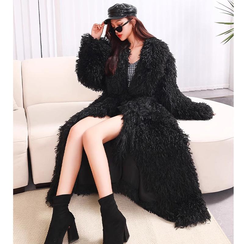 Women's toka roll wool fur coat lamb wool coat lace-up casual warm winter extended plush coat