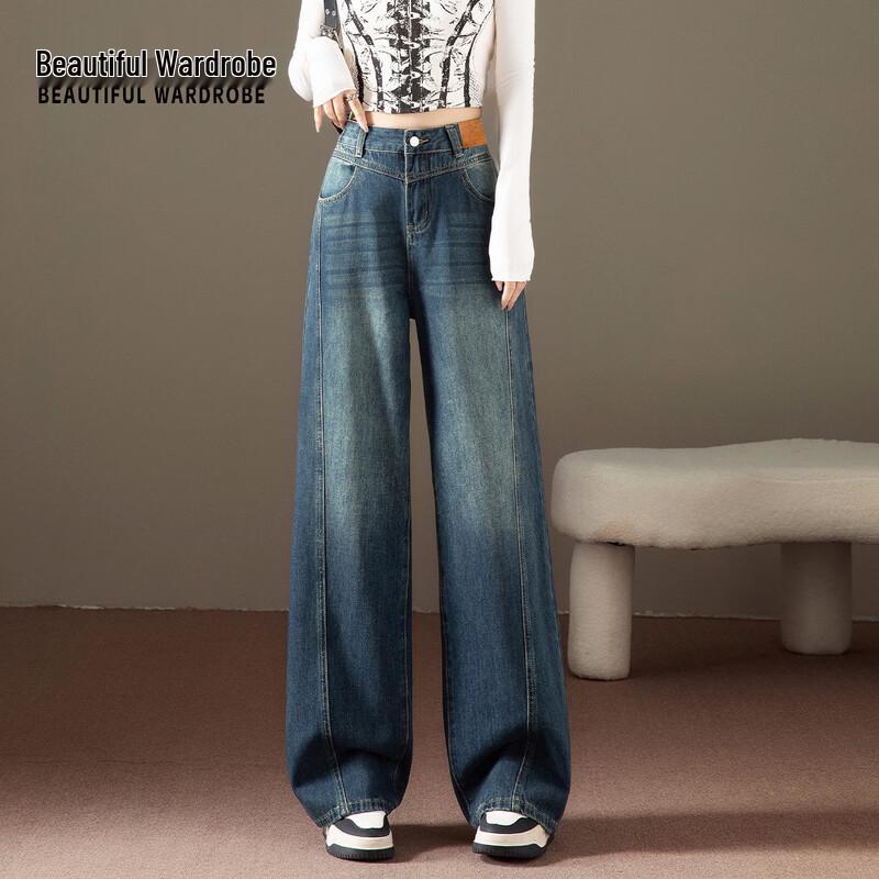 Красивый Гардероб Женские Джинсы Деним с Высокой Посадкой, Свободные, Широкие Штанины L