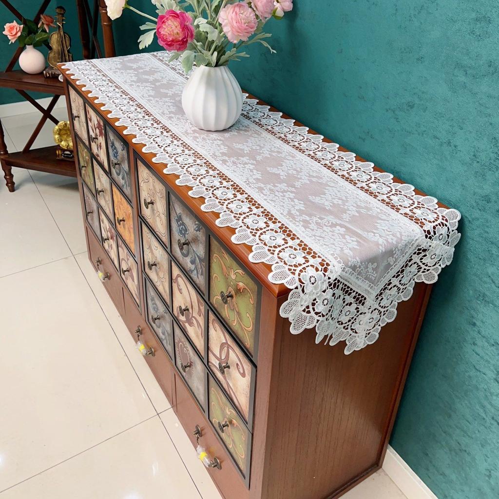 Spitze Europäischer TV-Schrank Lang Licht Luxus Tischläufer Weiße Kommode Stoff Couchtisch Tischdecke Chinesische Schuhschrankabdeckung Tuch
