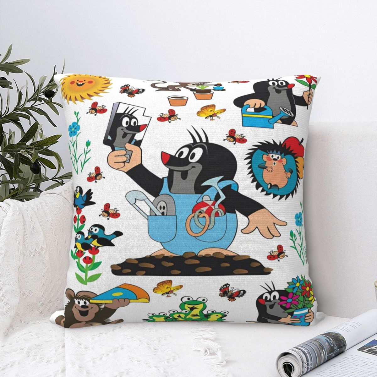 Green Harvest Unisex Seat Decoration The Little Mole Cartoon Animal Pillowcase Accessories Pillow Cover Zipper Multi Size