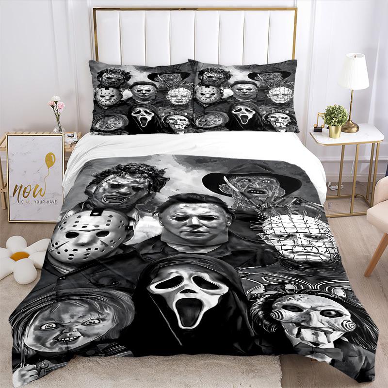 Set Copripiumino Icone Horror 3 Pezzi, 1 Copripiumino + 2 Federe (Nessun inserto), Stampa ad Alta Definizione, Set Casa e Dormitorio yy251208027