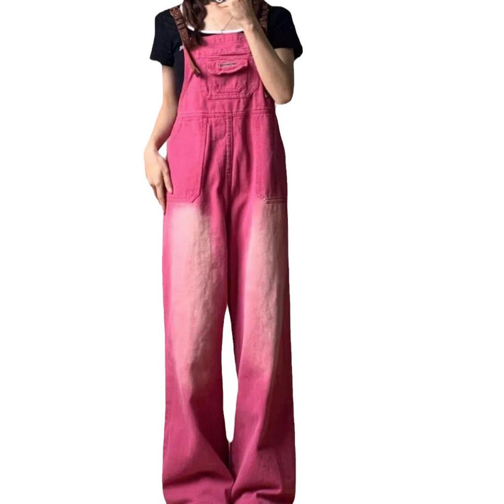 2024 Damen Drachenfrucht Rot Retro Lose Weite Bein Jeans Overalls