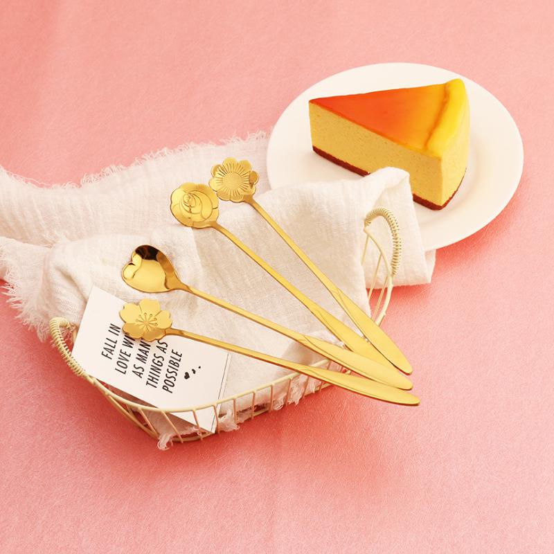 HANYANG Cherry Blossom Spoon Creative Stainless Steel Ice Spoon Long Handle Coffee Mug Stirring Spoon Creative Flower Spoon