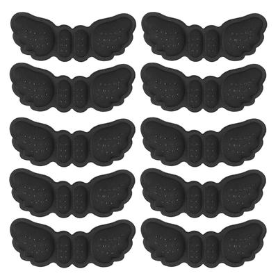5 Pair Anti Wear Feet Care Pads Wing Shape Non-Slip Shoes Heel Sticker for High Heeled Shoes(Black,
