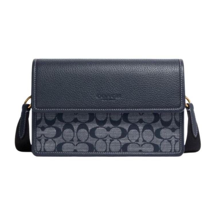 New COACH Turner Mulberry Silk Plain Weave Fabric Shoulder Bag, Crossbody Bag Medium Size Men's Denim Blue CH828-B4DE