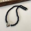 Black Beaded Necklace Heart Pendant Choker Chain Necklace Beads Choker Party Accessories Gift for Men Women Girlfriends