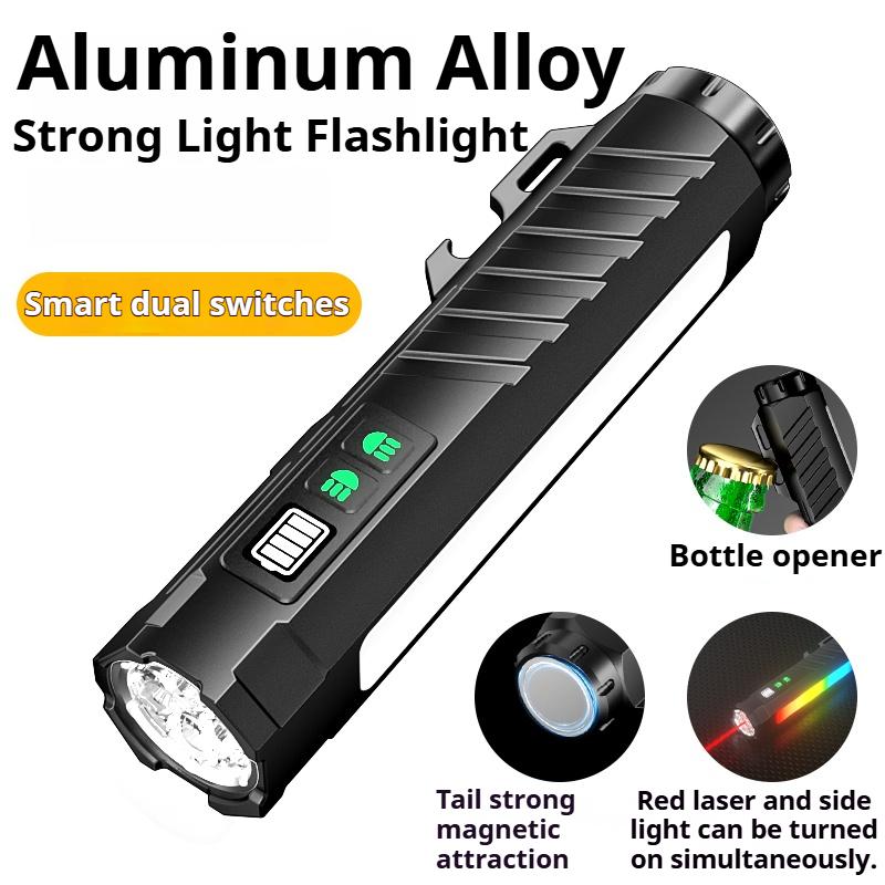 Magnetic Rechargeable Portable Work Light Flashlight with Battery Display, Dual Light Source Aluminum Alloy Body, Camping, Cold Resistant