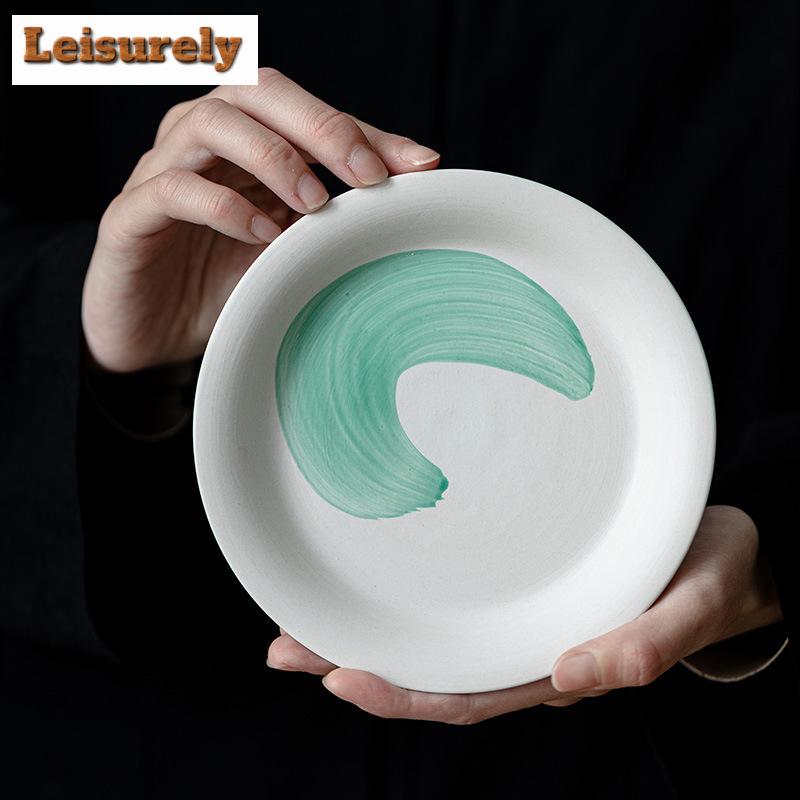 Japanese Powder Yin White Pot Bearing Holder Handmade Brush Green Small Dry Brew Table Tea Tray Fruit Sanck Plate Teaset Craft