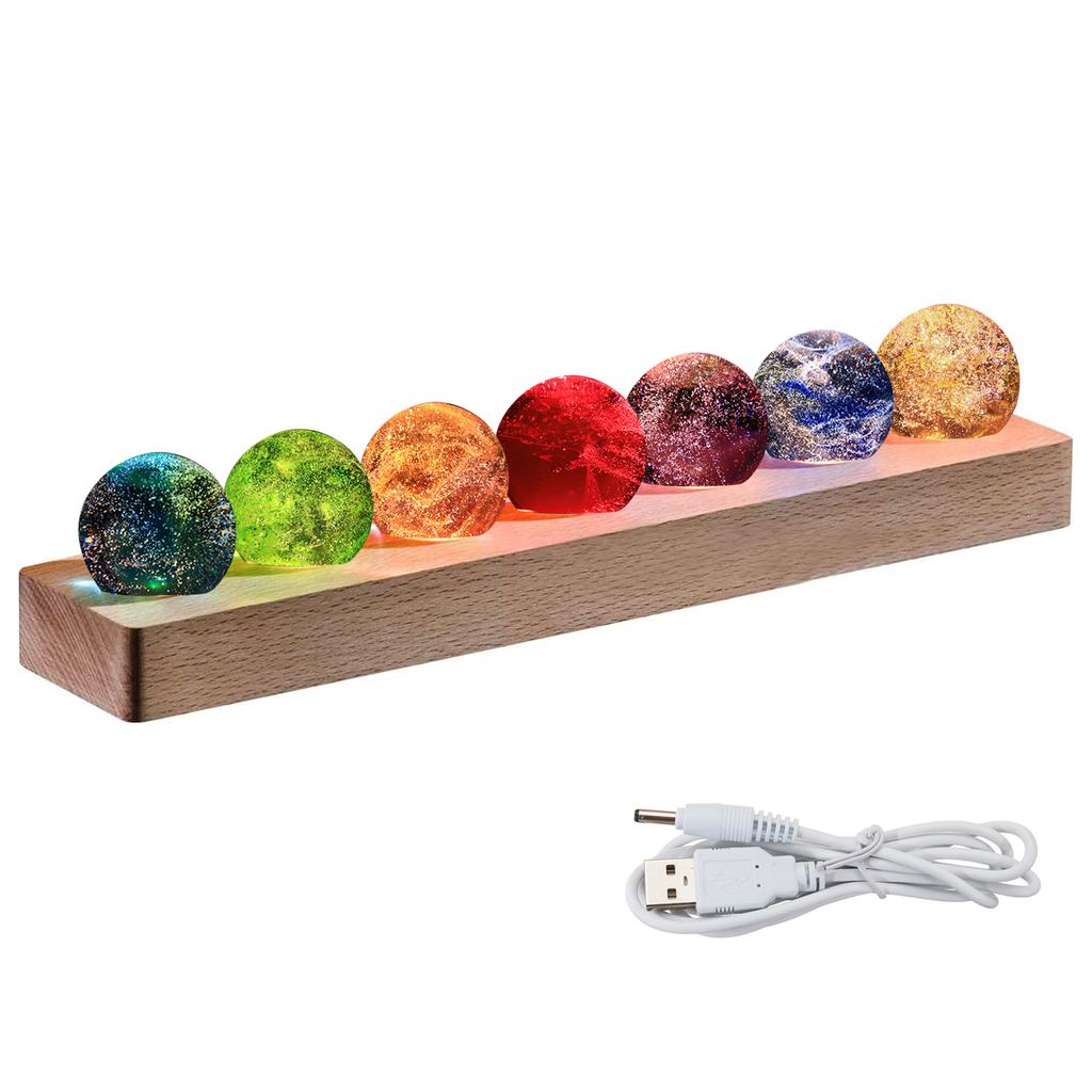 LED 7 Colorful Glass Ball Detachable Rectangle Base Crystal Ball Night Lamp Shiny Multi-purpose Crystal Ball with Wood Stand