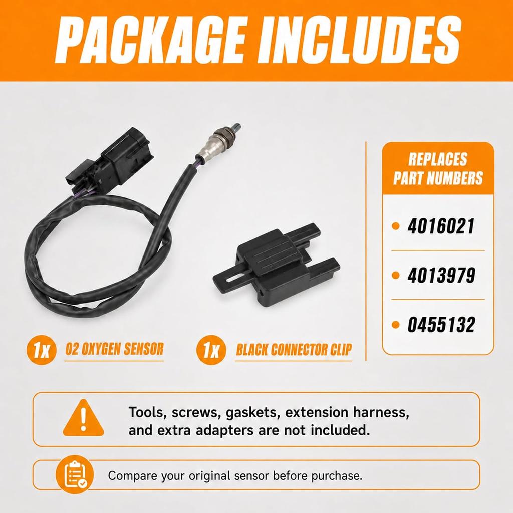 12mm 4-Wire Oxygen O2 Sensor Compatible with Polaris RZR Ranger General Sportsman Outlaw ACE, Replaces 4016021 4013979 0455132, Includes Connector