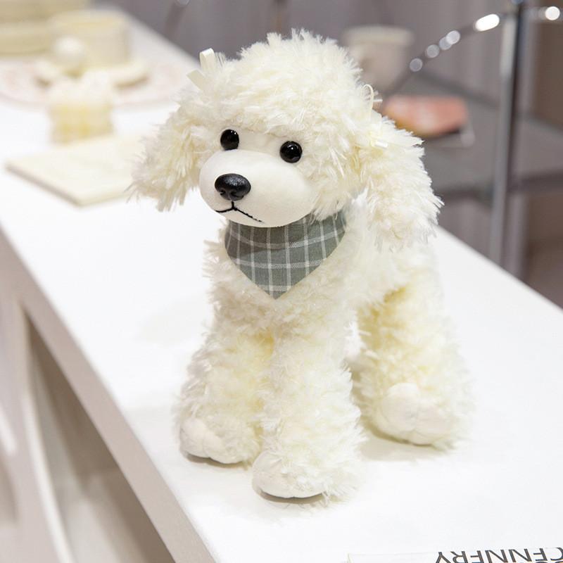 Plush Poodle Dog Toy With Checkered Scarf Design For Kids And Collectors