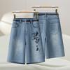 2025 New Retro High-Waist Women's Wide-Leg Denim Shorts with Chinese Embroidery - Summer Style