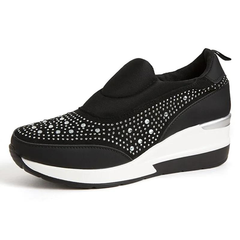 

SyfIyno New Sparkling Crystal Women s Shoes Laceless Platform Shoes Breathable Walking Sneakers Large Size 35-43 35 чорний