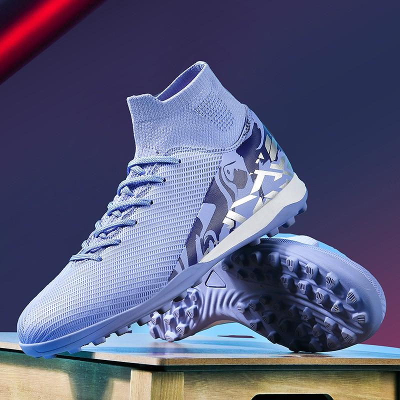 High-Cut Football Cleats Men Boys Teens Students TPU Rubber Outsole TF Studs Training Match Shoes