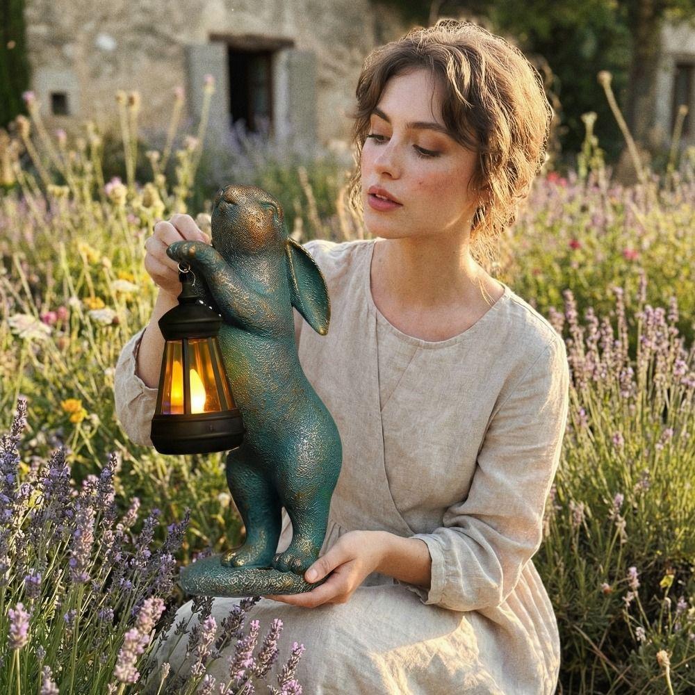 Resin Rabbit Solar Lantern Solar Powered Night Illumination Animal Garden Statues Cute Waterproof Bunny Figurines Gifts