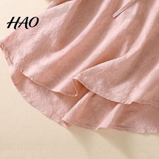 Women T-shirt Solid Color Hooded Buttons Half Placket Short Sleeve Short-sleeve Blouse Pullover Tops Drawstring Thin Loose Fit Regular