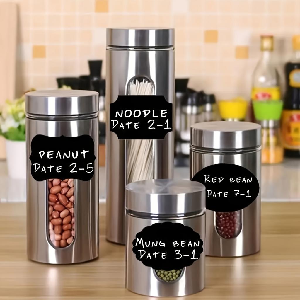 36PCS Reusable Food Storage Container Label with Pen No Glue, Self-Adhesive, Blackboard Sticker for Spices, Cheese, Etc. - Kitchen Accessories