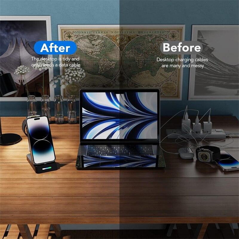 3 In 1 Wireless Charger Stand For iPhone 14 13 12 11 X Samsung S22 S21 Fast Charging Station Dock For Galaxy/ Watch AirPods