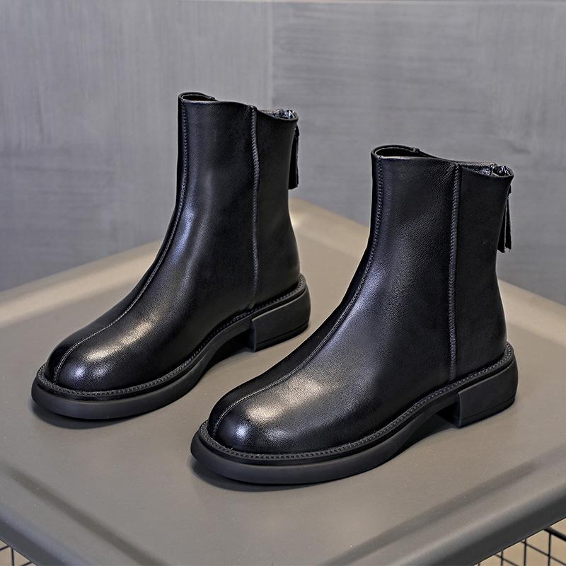 Fashion Women Ankle Boots Genuine Leather British Style 2025 New Winter Fashion Women Boots Thick Bottom Lace-up Short Boots Women