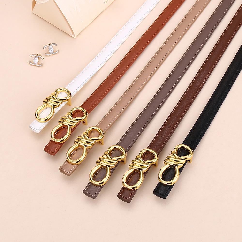 Women's Leather Belt with Rope Knot, H Buckle, Thin Waistband - 2026 Fashionable Accessory