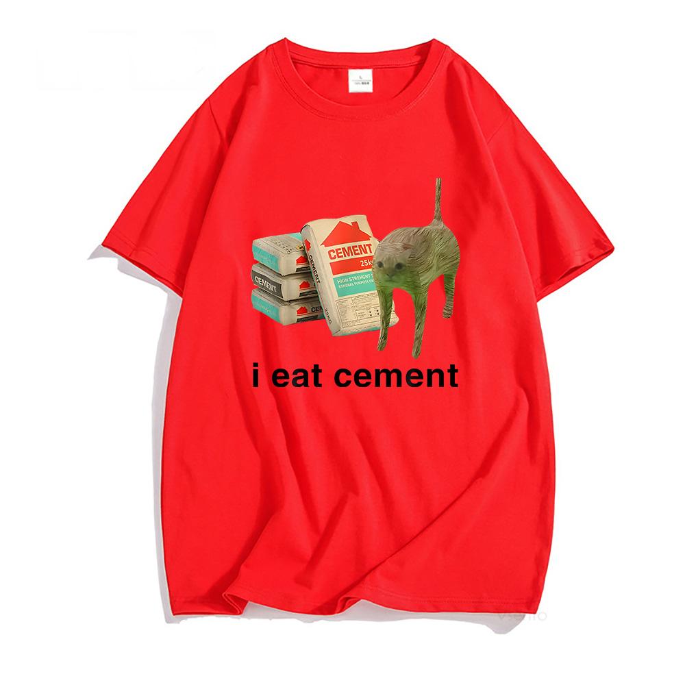 

Футболки с изображением кота «Я ем цемент» Футболка с забавным мультяшным принтом Футболка в уличном стиле Хип-хоп Летние хлопковые футболки Мужские и женские футболки Топы S красный