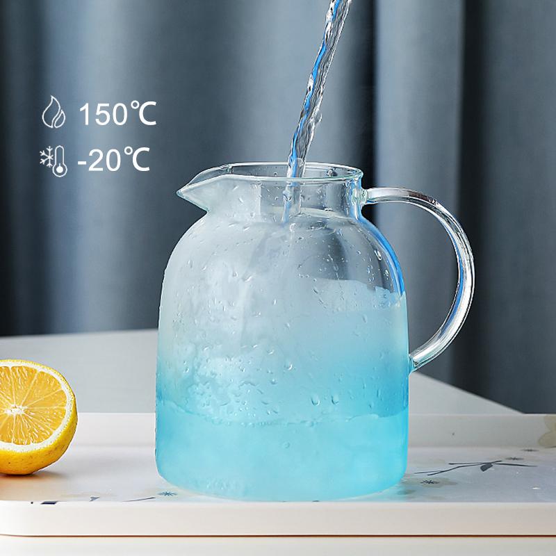 Creative color filter juice pot large volume gradient blue glass teapot household explosion-proof cool teapot cup holder set