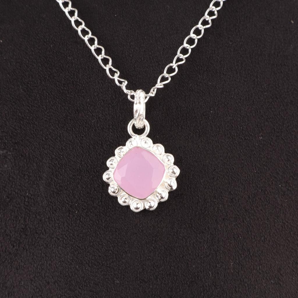 Natural Rose Chalcedony 925 Sterling Silver Trendy Wedding Boho Pendant Jewelry PP-34-15