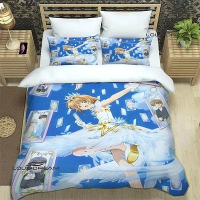 Σετ Κλινοσκεπασμάτων 3D Εκτύπωσης Anime Card Captor Sakura Κρεβατοκάμαρας Μαλακά Μοντέρνα Καλύμματα Κρεβατιού Άνετο Κάλυμμα Παπλώματος Κάλυμμα Κουβέρτας και Μαξιλαροθήκες