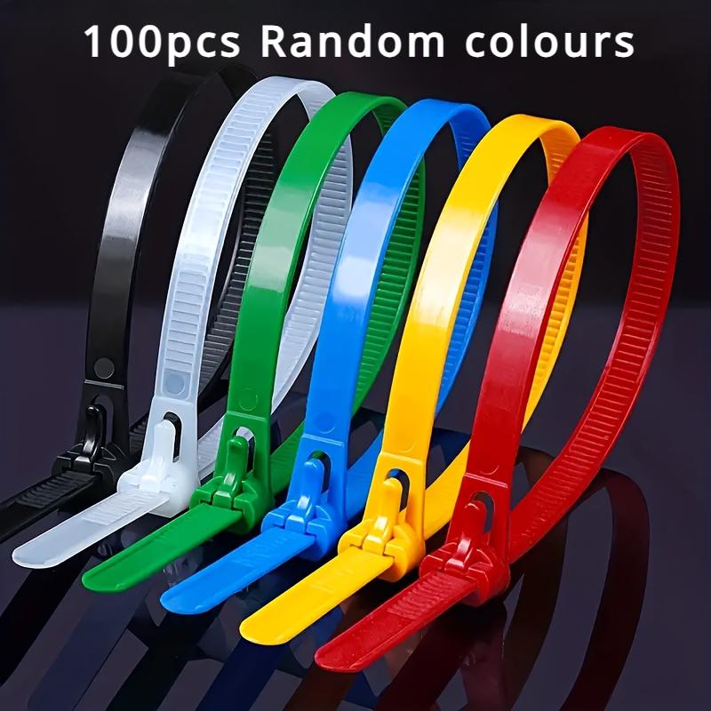 

100 ШТ. Багаторазові міцні кабельні стяжки Пластмаса Гнучкий нейлоновий шнур, що самозамикається, із захисним ковзним вузлом Різнокольорові затискачі для кабелю 100pcs різнокольоровий