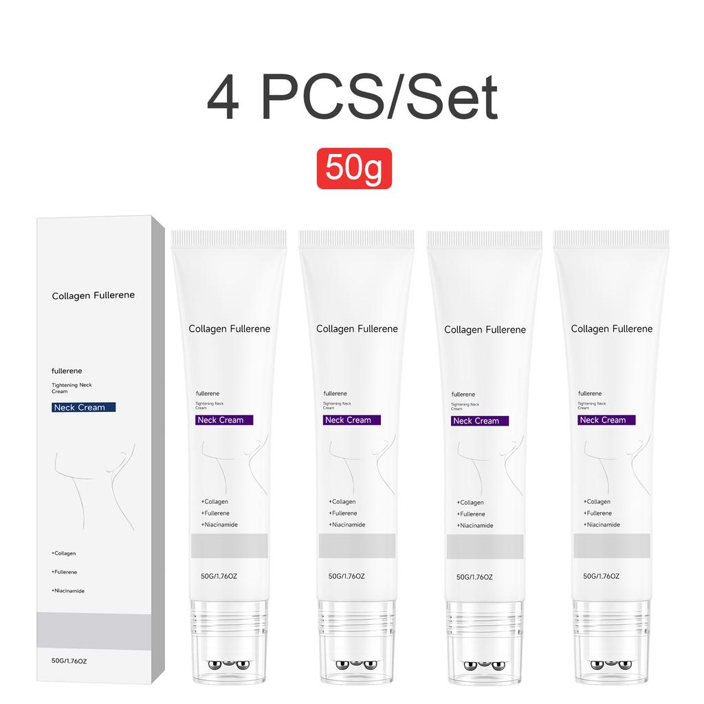 Collagen Fullerene Neck Cream Roller Massager Firming Tightening Eliminate Double Chin Hydrating Reduce Neck Fine Lines 50g
