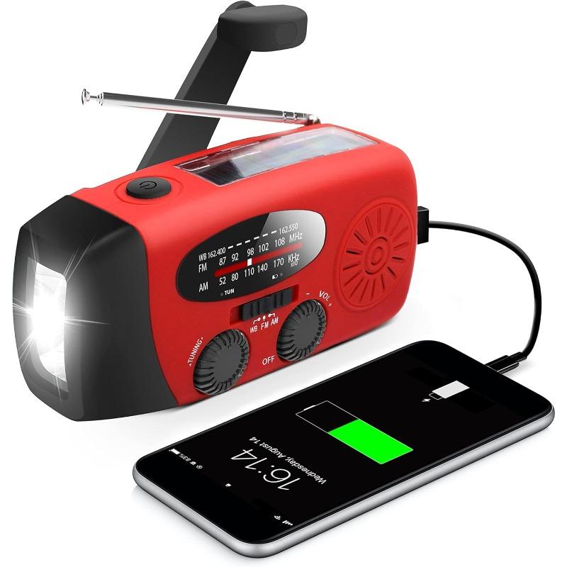 For Emergency Camping Outdoor Hand Crank NOAA Weather Radio AM/FM 2000mAh Power Bank LED Flashlight Solar USB Charged Waterproof