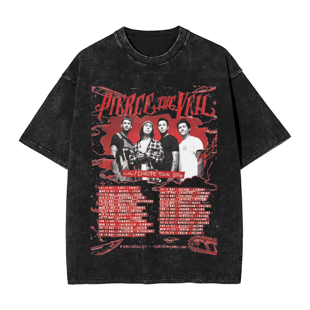 Camiseta Lavada de la Banda de Rock Pierce The Veil Streetwear Camiseta Novedosa Camisetas para Hombres Mujeres Manga Corta High Street