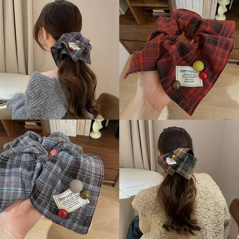 Plaid Square Scarf Hair Scrunchies Headbands For Women Girl Cute Head Rope Tie Ponytail Hair Band