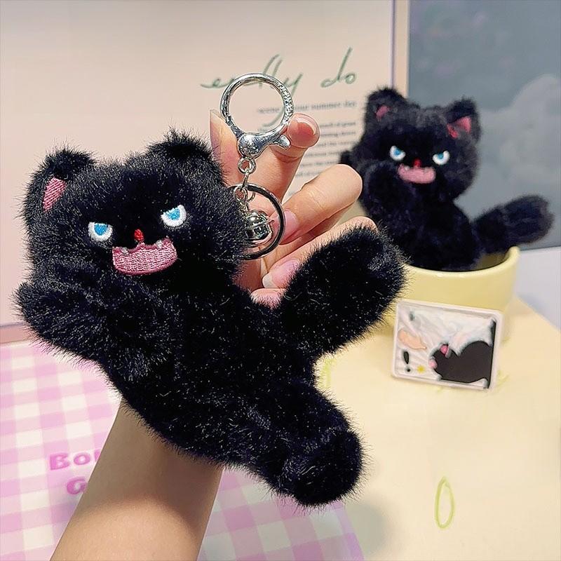 Angry Jinnew Creative Toothed Cat With Magnetic Attraction Keychain Bag Earphone
