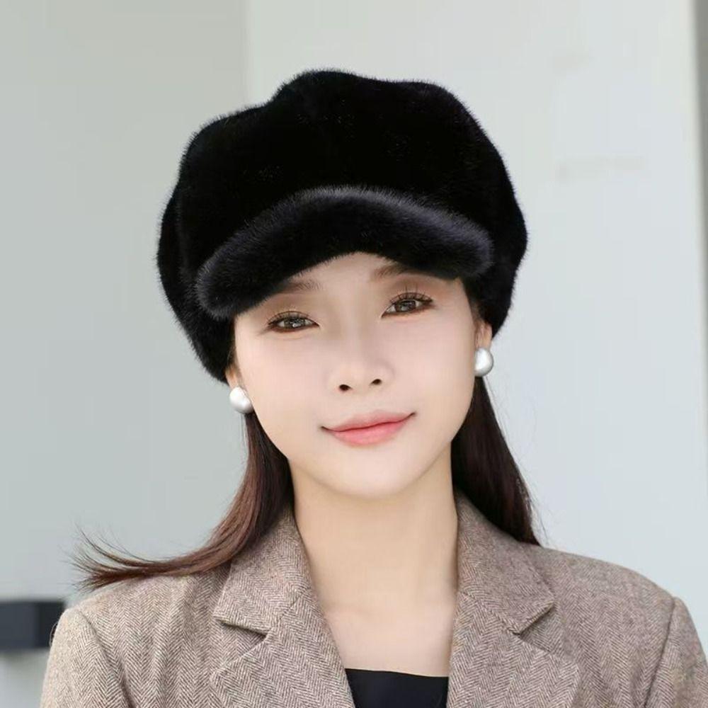 Protection From Cold Plush Thick Warm Hat Imitation Mink Winter All-match Hat Women Beret