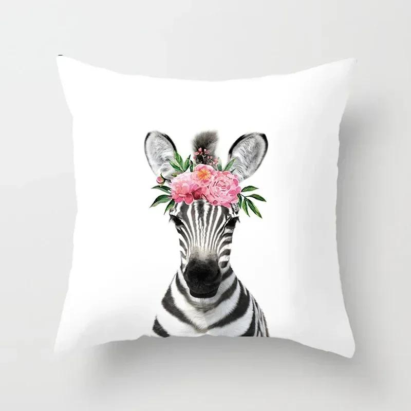 Cute Animals Print Decoration Cushion Cover For Wedding Throw Pillowcase Pink Flower Sofa Home Decor Party Pillowcover