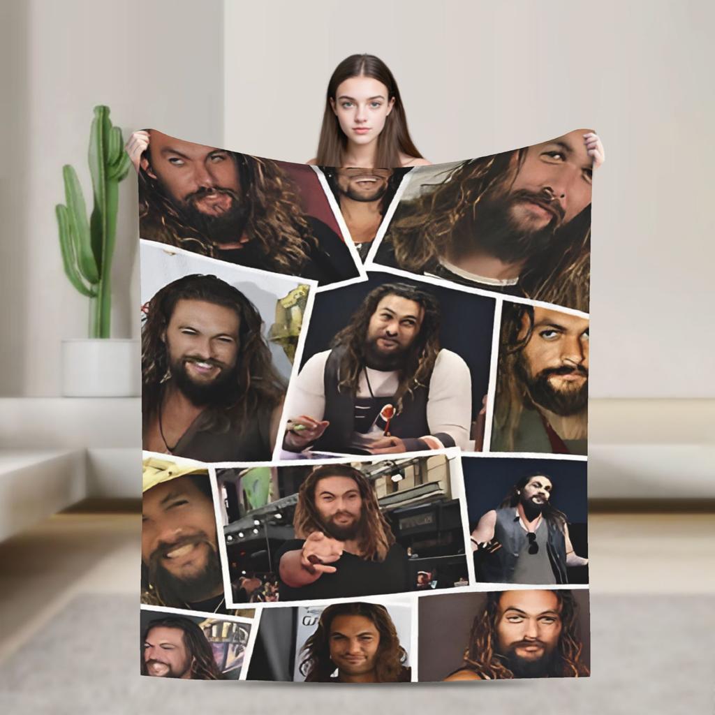 Jason Momoa Photo Collage Flannel Blanket Winter Super Warm Throw Blanket for Boy Girl Living Room Bedspread Sofa Bed Cover