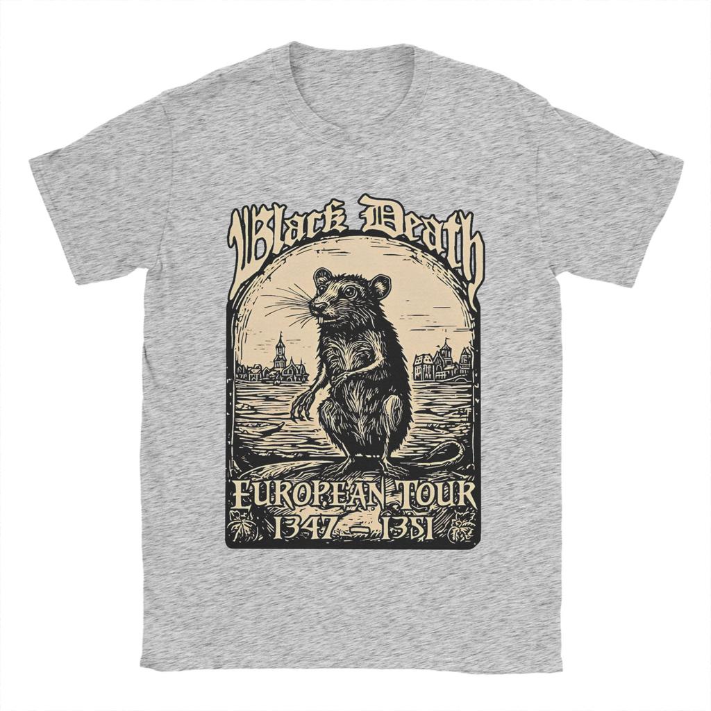 Bubonic World Tour T Shirts Men's Cotton Funny T-Shirt Round Collar Black Death European Tour Tees Short Sleeve Clothing